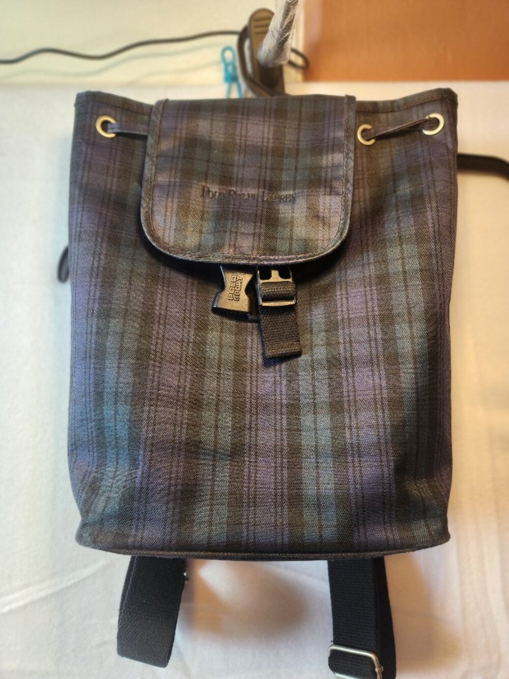 Vintage 90s Polo Ralph Lauren Black Watch Tartan Plaid Backpack